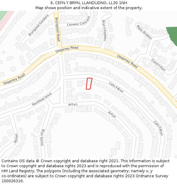 6, CEFN Y BRYN, LLANDUDNO, LL30 1NH: Location map and indicative extent of plot