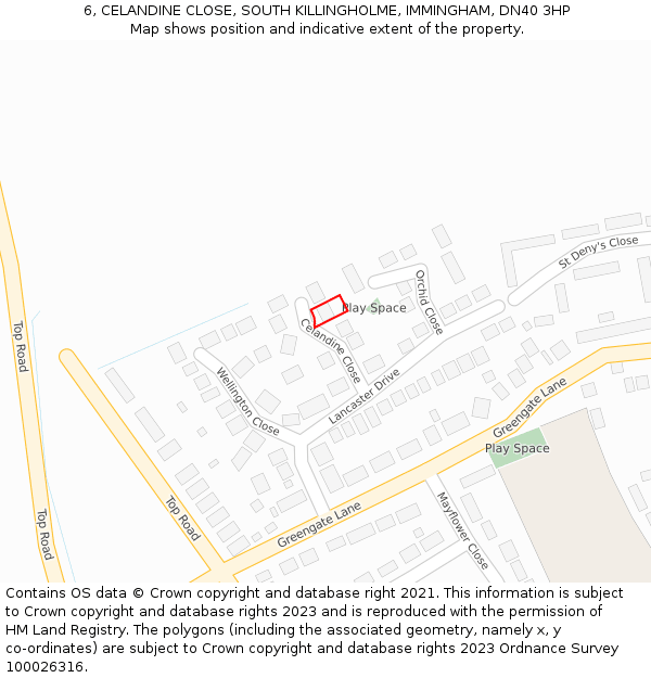 6, CELANDINE CLOSE, SOUTH KILLINGHOLME, IMMINGHAM, DN40 3HP: Location map and indicative extent of plot