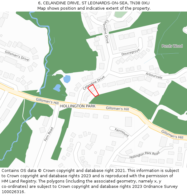 6, CELANDINE DRIVE, ST LEONARDS-ON-SEA, TN38 0XU: Location map and indicative extent of plot