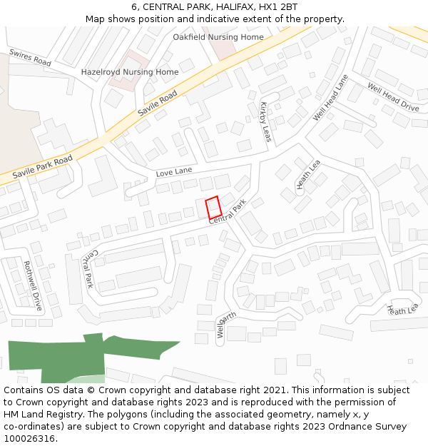 6, CENTRAL PARK, HALIFAX, HX1 2BT: Location map and indicative extent of plot