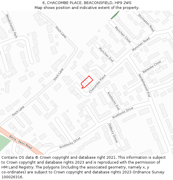 6, CHACOMBE PLACE, BEACONSFIELD, HP9 2WS: Location map and indicative extent of plot