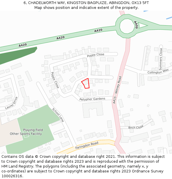 6, CHADELWORTH WAY, KINGSTON BAGPUIZE, ABINGDON, OX13 5FT: Location map and indicative extent of plot