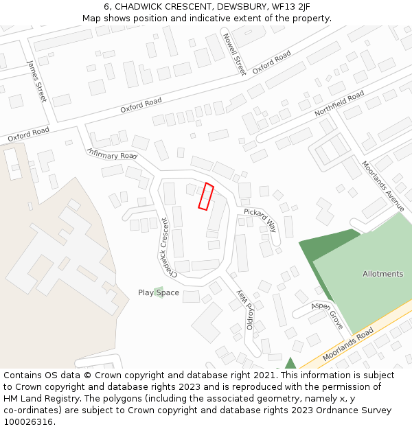 6, CHADWICK CRESCENT, DEWSBURY, WF13 2JF: Location map and indicative extent of plot