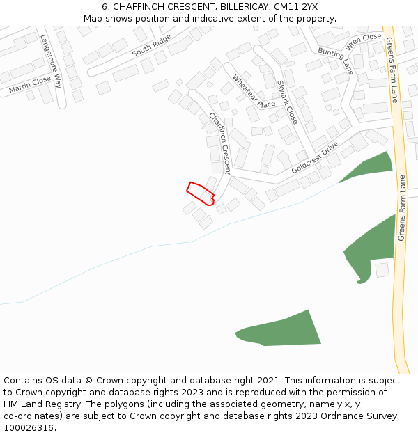 6, CHAFFINCH CRESCENT, BILLERICAY, CM11 2YX: Location map and indicative extent of plot