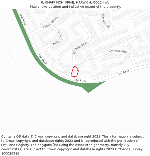 6, CHAFFINCH DRIVE, HARWICH, CO12 4WL: Location map and indicative extent of plot