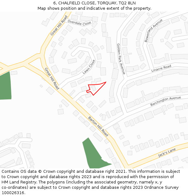 6, CHALFIELD CLOSE, TORQUAY, TQ2 8LN: Location map and indicative extent of plot