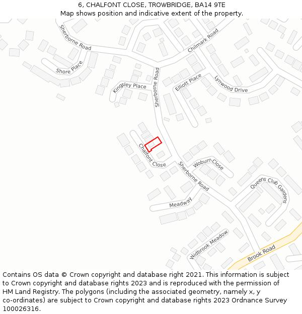 6, CHALFONT CLOSE, TROWBRIDGE, BA14 9TE: Location map and indicative extent of plot