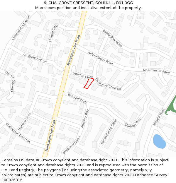 6, CHALGROVE CRESCENT, SOLIHULL, B91 3GG: Location map and indicative extent of plot