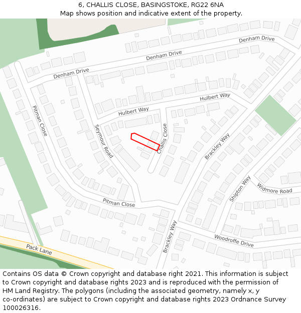 6, CHALLIS CLOSE, BASINGSTOKE, RG22 6NA: Location map and indicative extent of plot