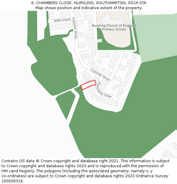 6, CHAMBERS CLOSE, NURSLING, SOUTHAMPTON, SO16 0TA: Location map and indicative extent of plot