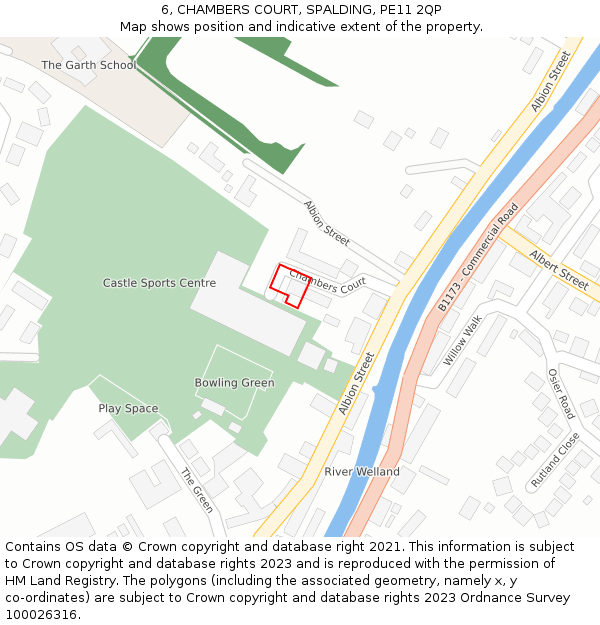 6, CHAMBERS COURT, SPALDING, PE11 2QP: Location map and indicative extent of plot