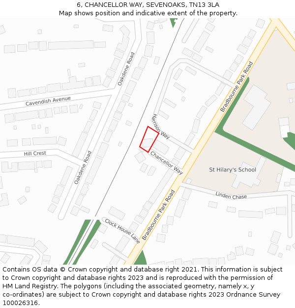 6, CHANCELLOR WAY, SEVENOAKS, TN13 3LA: Location map and indicative extent of plot