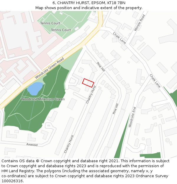 6, CHANTRY HURST, EPSOM, KT18 7BN: Location map and indicative extent of plot