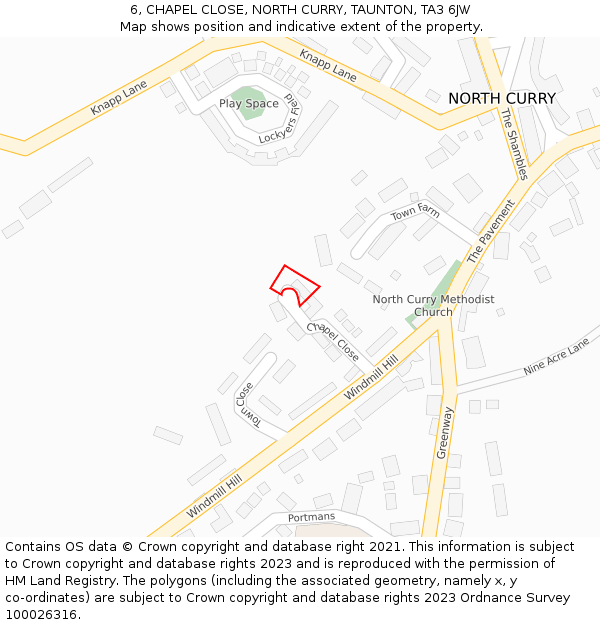 6, CHAPEL CLOSE, NORTH CURRY, TAUNTON, TA3 6JW: Location map and indicative extent of plot