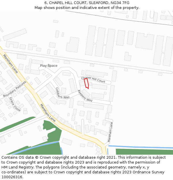 6, CHAPEL HILL COURT, SLEAFORD, NG34 7FG: Location map and indicative extent of plot
