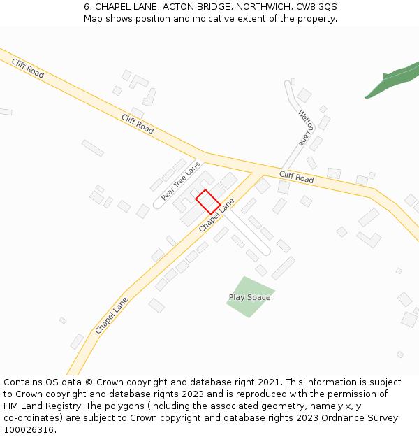 6, CHAPEL LANE, ACTON BRIDGE, NORTHWICH, CW8 3QS: Location map and indicative extent of plot