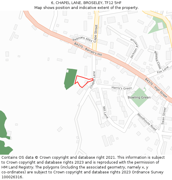 6, CHAPEL LANE, BROSELEY, TF12 5HF: Location map and indicative extent of plot