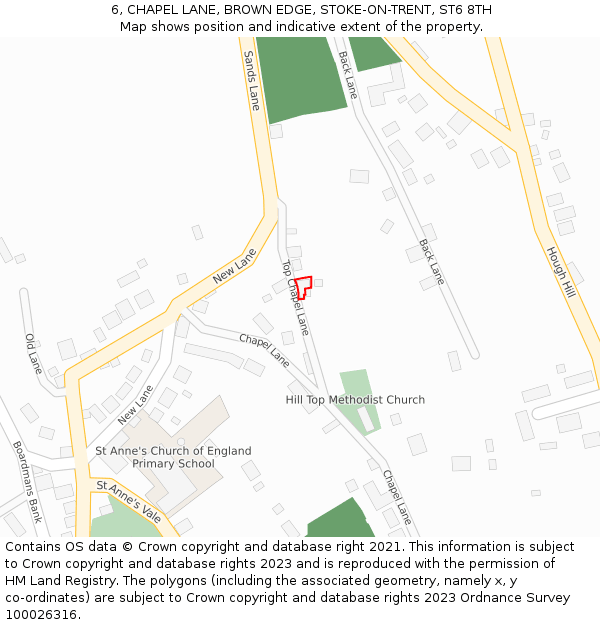 6, CHAPEL LANE, BROWN EDGE, STOKE-ON-TRENT, ST6 8TH: Location map and indicative extent of plot