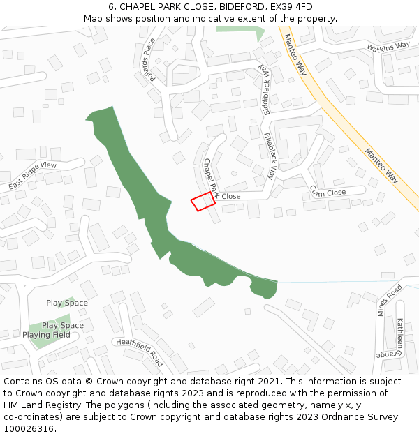 6, CHAPEL PARK CLOSE, BIDEFORD, EX39 4FD: Location map and indicative extent of plot