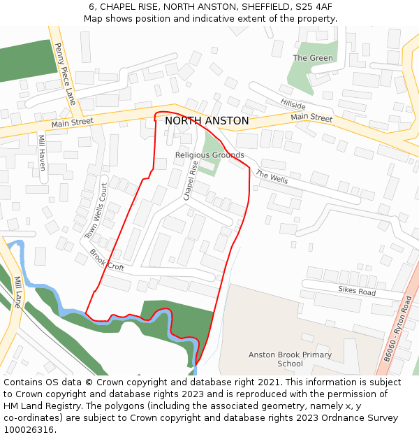 6, CHAPEL RISE, NORTH ANSTON, SHEFFIELD, S25 4AF: Location map and indicative extent of plot