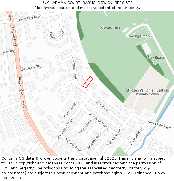 6, CHAPMAN COURT, BARNOLDSWICK, BB18 5EE: Location map and indicative extent of plot