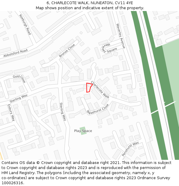 6, CHARLECOTE WALK, NUNEATON, CV11 4YE: Location map and indicative extent of plot