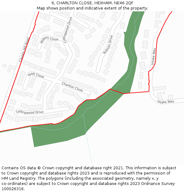 6, CHARLTON CLOSE, HEXHAM, NE46 2QF: Location map and indicative extent of plot