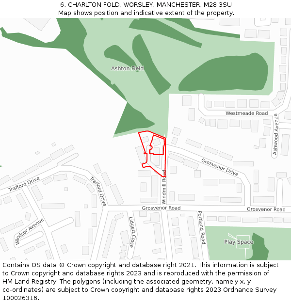 6, CHARLTON FOLD, WORSLEY, MANCHESTER, M28 3SU: Location map and indicative extent of plot