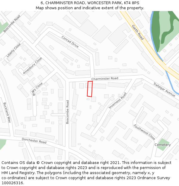 6, CHARMINSTER ROAD, WORCESTER PARK, KT4 8PS: Location map and indicative extent of plot