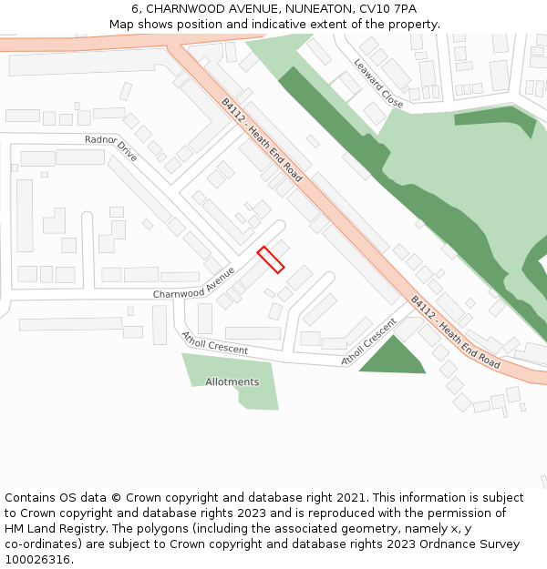 6, CHARNWOOD AVENUE, NUNEATON, CV10 7PA: Location map and indicative extent of plot