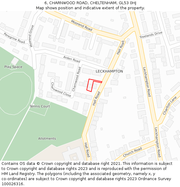 6, CHARNWOOD ROAD, CHELTENHAM, GL53 0HJ: Location map and indicative extent of plot