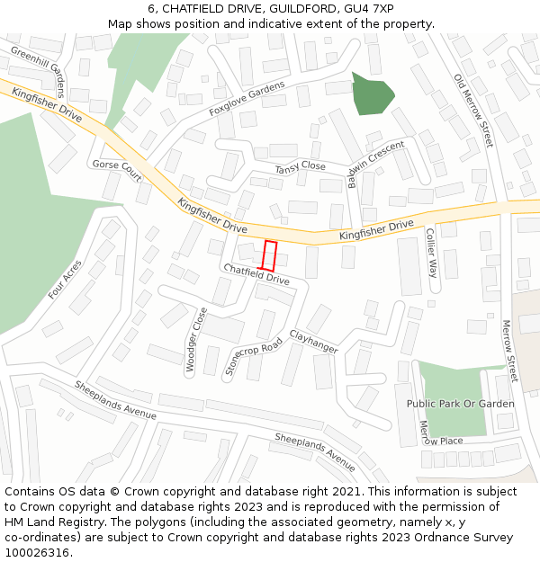 6, CHATFIELD DRIVE, GUILDFORD, GU4 7XP: Location map and indicative extent of plot