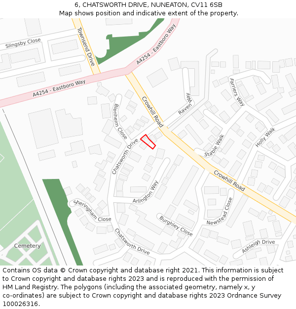 6, CHATSWORTH DRIVE, NUNEATON, CV11 6SB: Location map and indicative extent of plot