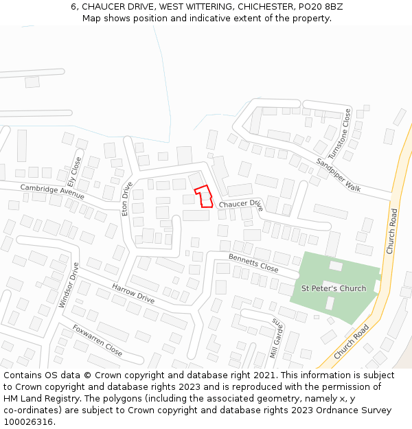 6, CHAUCER DRIVE, WEST WITTERING, CHICHESTER, PO20 8BZ: Location map and indicative extent of plot