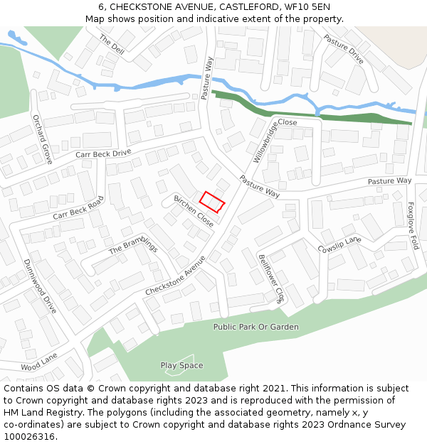 6, CHECKSTONE AVENUE, CASTLEFORD, WF10 5EN: Location map and indicative extent of plot