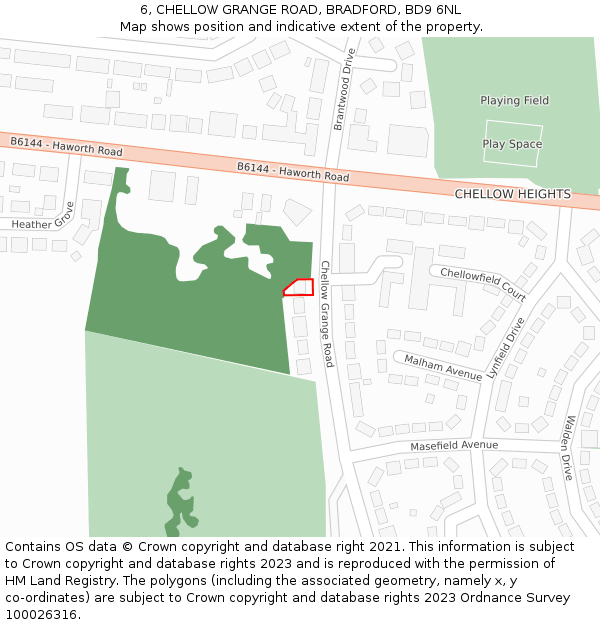 6, CHELLOW GRANGE ROAD, BRADFORD, BD9 6NL: Location map and indicative extent of plot