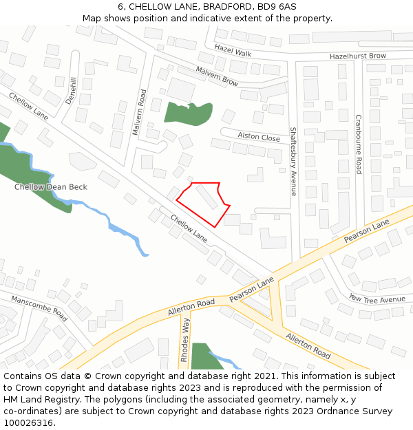 6, CHELLOW LANE, BRADFORD, BD9 6AS: Location map and indicative extent of plot