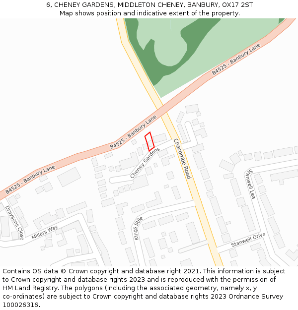 6, CHENEY GARDENS, MIDDLETON CHENEY, BANBURY, OX17 2ST: Location map and indicative extent of plot
