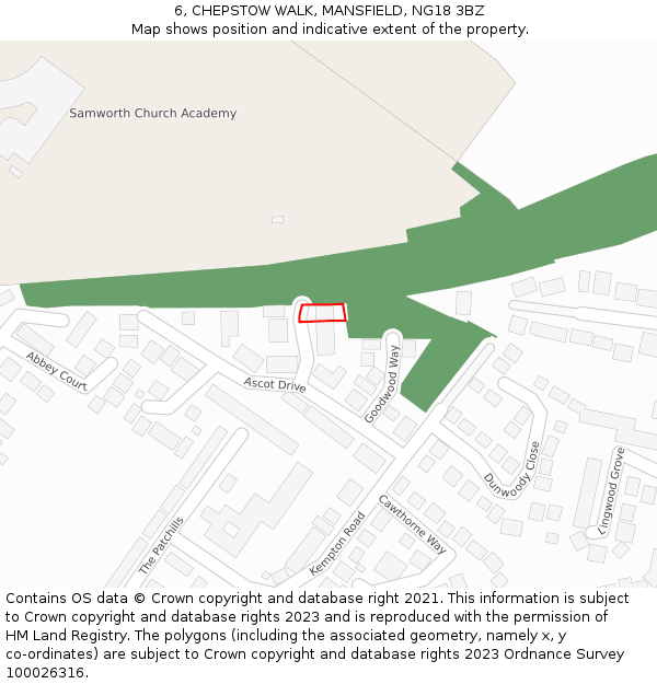 6, CHEPSTOW WALK, MANSFIELD, NG18 3BZ: Location map and indicative extent of plot