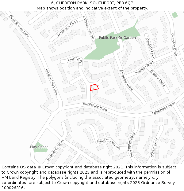 6, CHERITON PARK, SOUTHPORT, PR8 6QB: Location map and indicative extent of plot