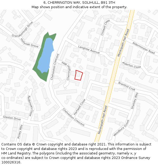 6, CHERRINGTON WAY, SOLIHULL, B91 3TH: Location map and indicative extent of plot