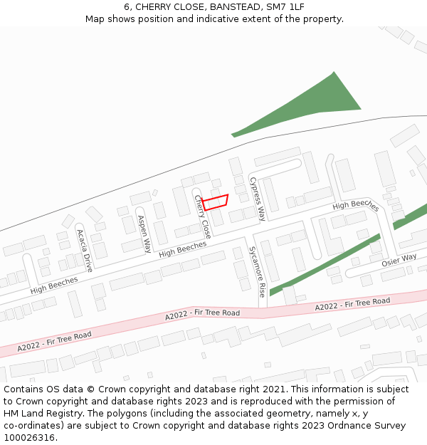 6, CHERRY CLOSE, BANSTEAD, SM7 1LF: Location map and indicative extent of plot