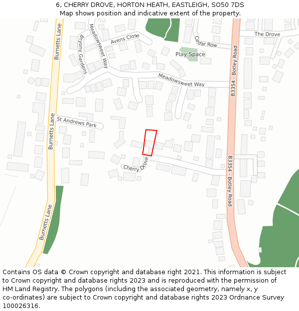 6, CHERRY DROVE, HORTON HEATH, EASTLEIGH, SO50 7DS: Location map and indicative extent of plot