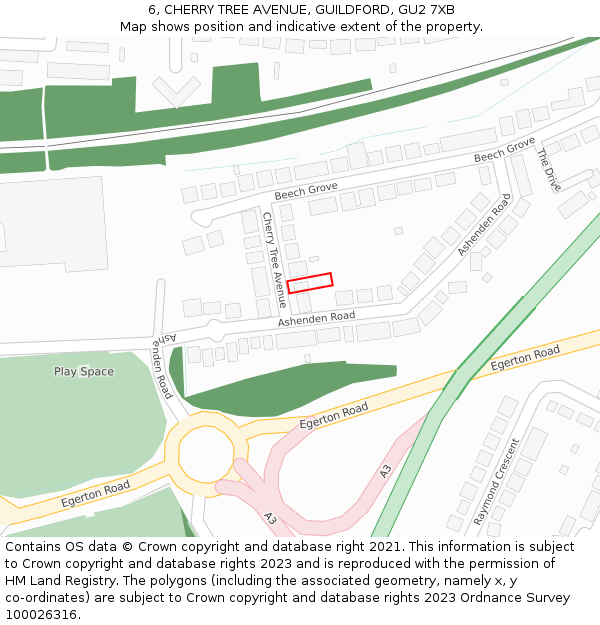 6, CHERRY TREE AVENUE, GUILDFORD, GU2 7XB: Location map and indicative extent of plot