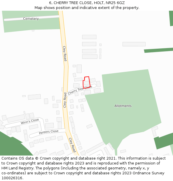 6, CHERRY TREE CLOSE, HOLT, NR25 6GZ: Location map and indicative extent of plot