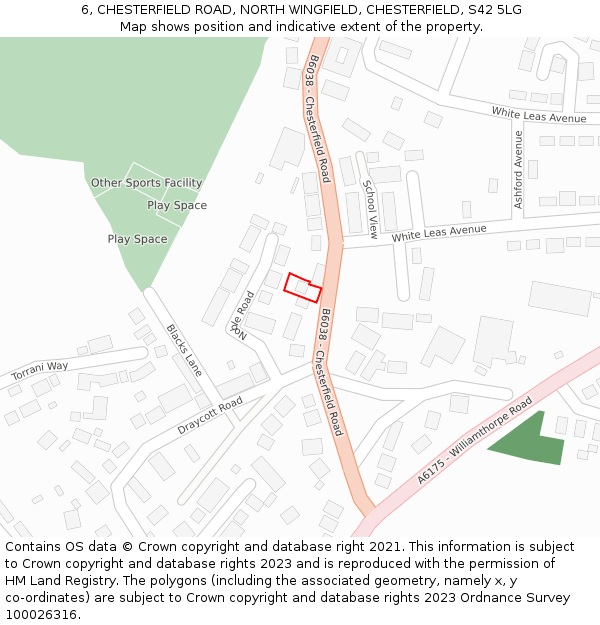 6, CHESTERFIELD ROAD, NORTH WINGFIELD, CHESTERFIELD, S42 5LG: Location map and indicative extent of plot