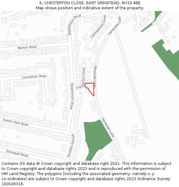 6, CHESTERTON CLOSE, EAST GRINSTEAD, RH19 4BE: Location map and indicative extent of plot