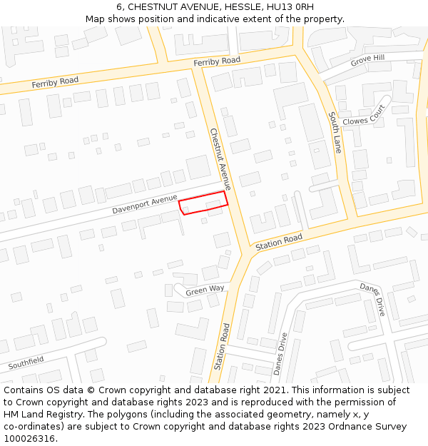 6, CHESTNUT AVENUE, HESSLE, HU13 0RH: Location map and indicative extent of plot