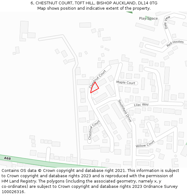 6, CHESTNUT COURT, TOFT HILL, BISHOP AUCKLAND, DL14 0TG: Location map and indicative extent of plot