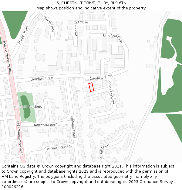 6, CHESTNUT DRIVE, BURY, BL9 6TN: Location map and indicative extent of plot